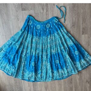 Soft Surroundings Paisley Skirt Blue Cotton Boho Womens M Petite festial peasant